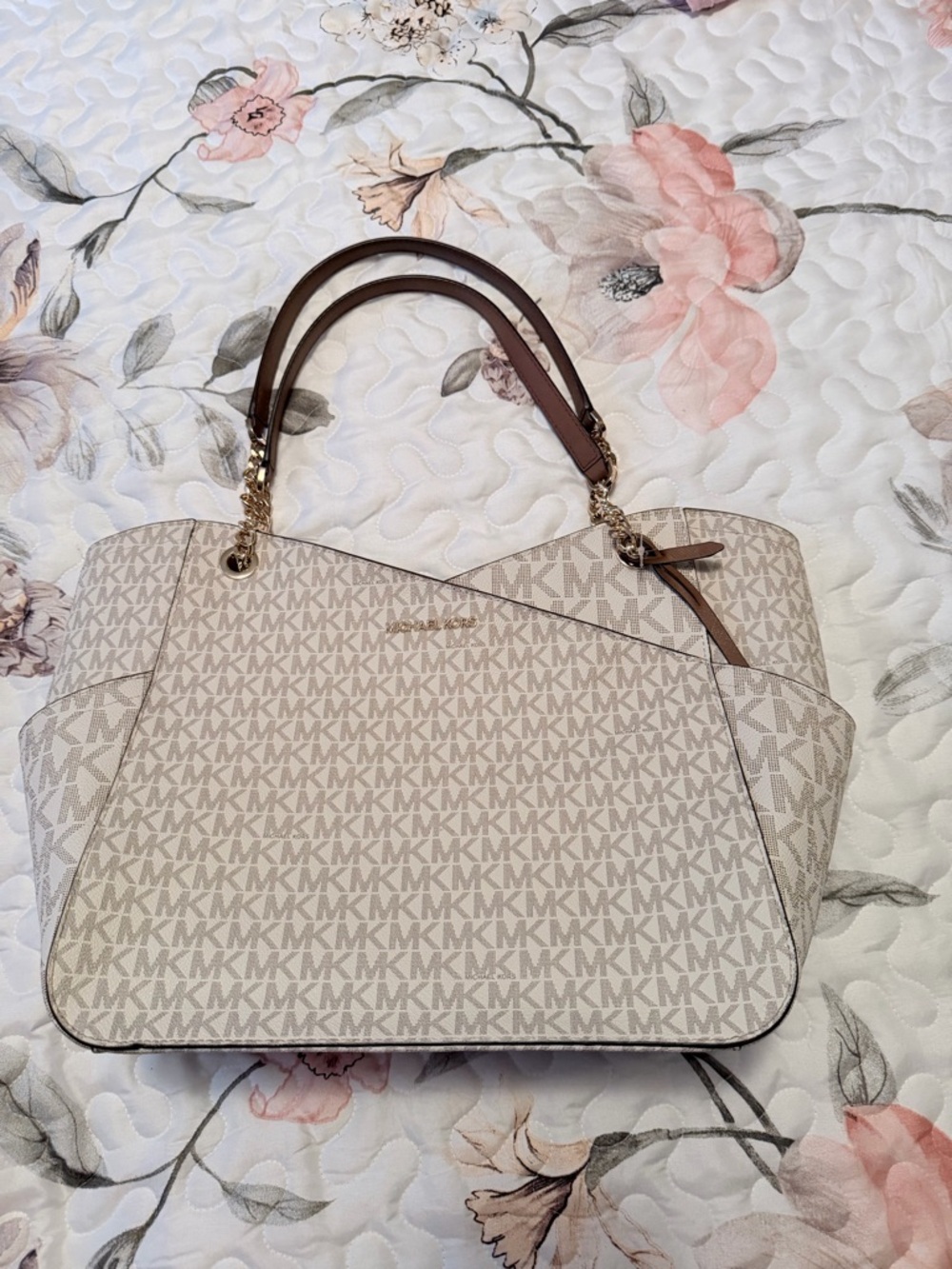 Michael Kors Beige/Acorn MK Logo Tote
